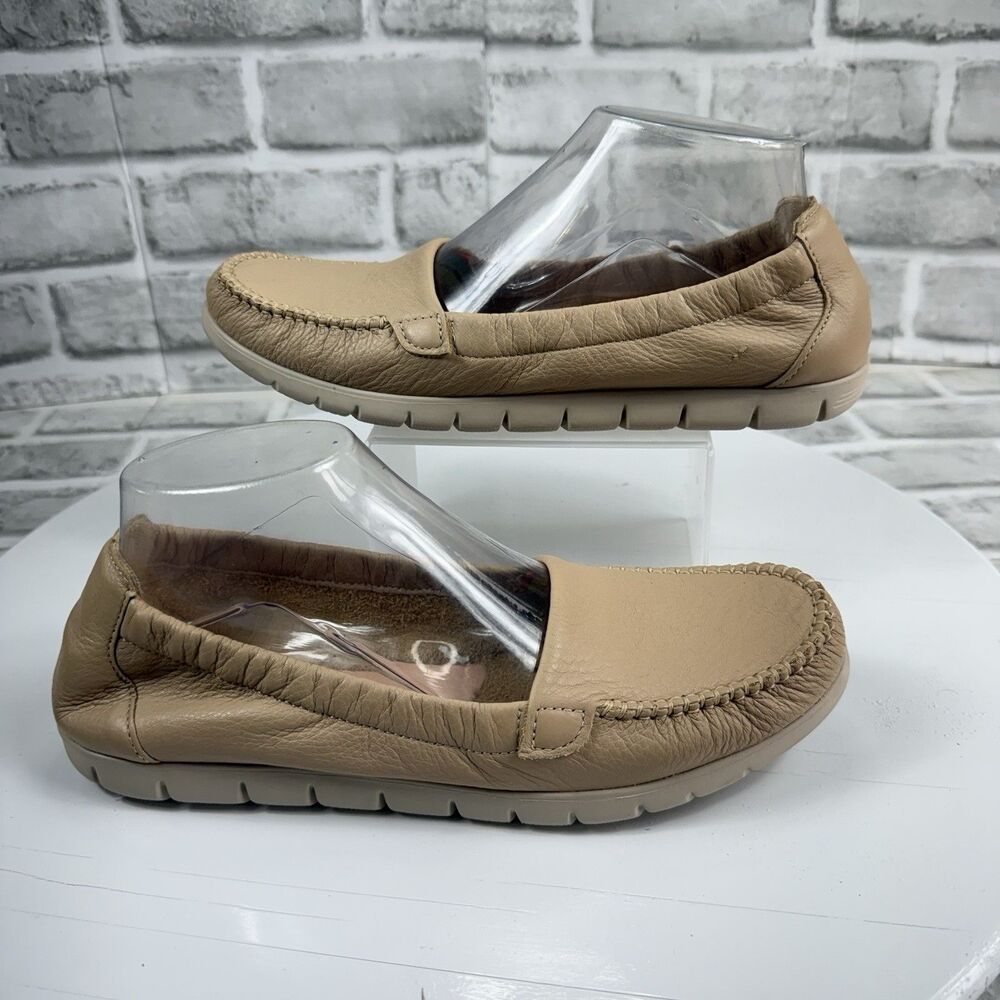SAS Sunny s Women's 8.5 N Tan Leather Comfort Slip On Stretch Flats Loafers